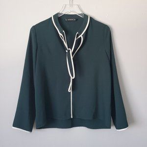 Zara Basic Blouse Green with White Trim